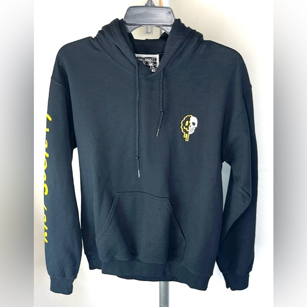 Riot Society Size Small Black Hoodie Monogram Sweatshirt Made in USA